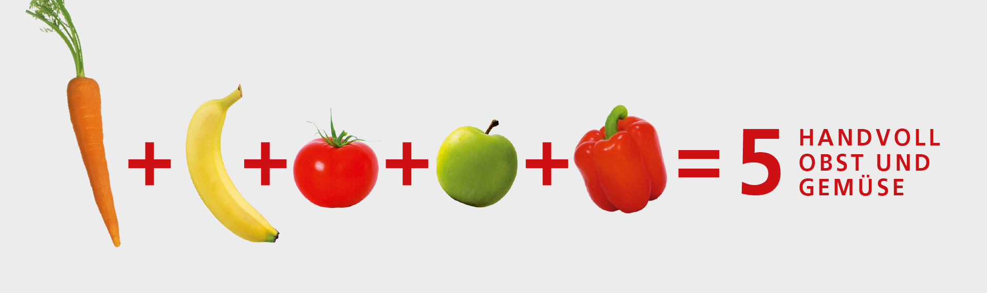 Möhre + Banane + Tomate + Apfel + Paprika = 5 Handvoll Obst und Gemüse