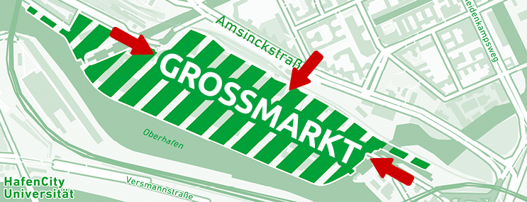 Plan mit Markierung der Tore am Großmarktgelände