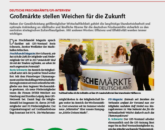 Artikel "Großmärkte stellen Weichen für die Zukunft" im Fruchthandel Magazin